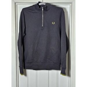 Fred Perry Men's Long Sleeve Half Zip Tipped Sweatshirt Logo Size Large Gray